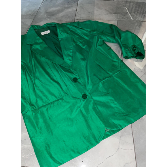 Vintage Two Roads Green Silk Blazer M - Picture 3 of 6